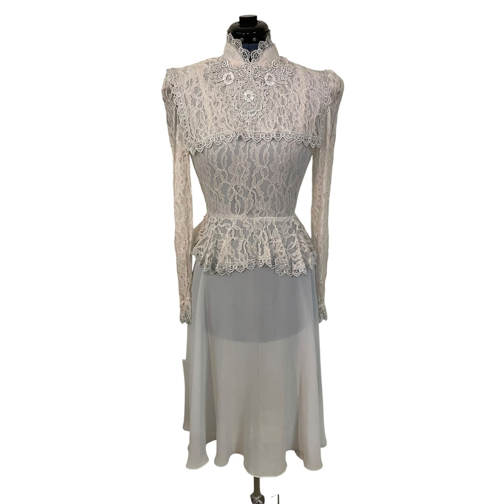 Vtg Betsy & Adam Lace Peplum Midi Dress Victorian Wedding Coquette Prairie 6 NEW